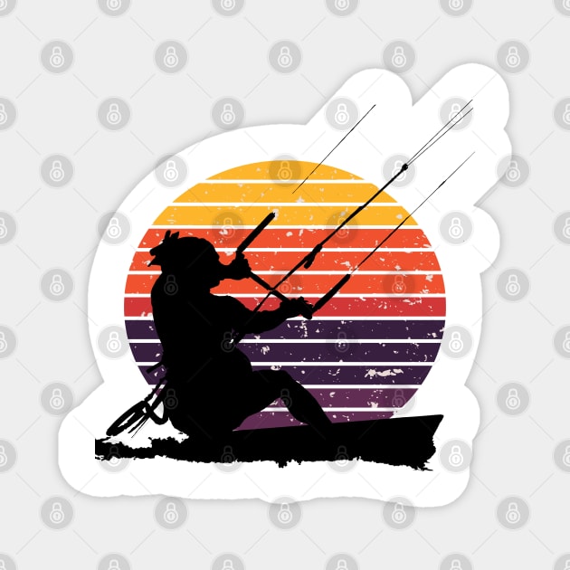 Kitesurfer Action Water Sports Artistic Silhouette Retro Sunset Magnet by taiche