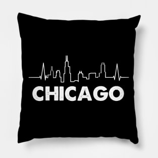 Chicago Illinois City Heartbeat Skyline Pillow