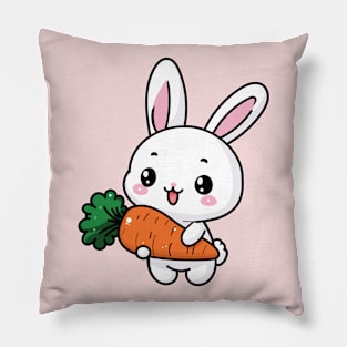 Cute Bunny holding a carrot Art Pillow