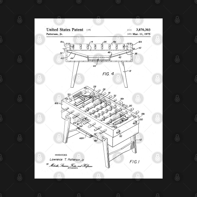 Foosball Table Patent - Foosball Player Game Room Art - White by patentpress