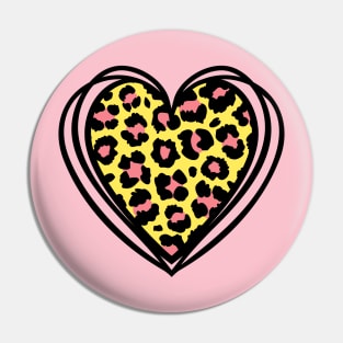 Leopard Print Heart Pink and Yellow Pin