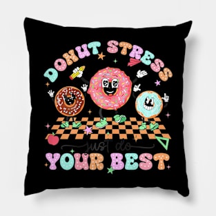 Donut Stress Best Test Day Teachers Kids Groovy Pillow