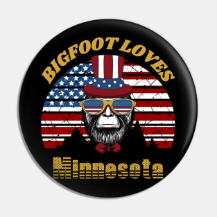 Bigfoot loves America and Minnesota Pin