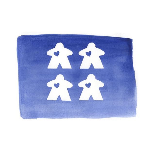 Watercolor Blue and White Meeple Loving Family | Game Night Art by gloobella