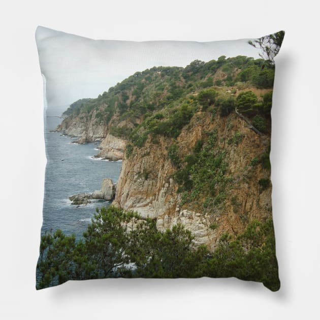 View from the Spanish mountain Spain sightseeing trip photography from city scape Barcelona Blanes Malgrat del Mar Santa Susuana Pillow by BoogieCreates