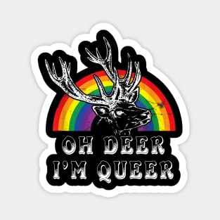 Funny Gay Pride Oh Deer I'm Queer LGBT Rainbow Magnet