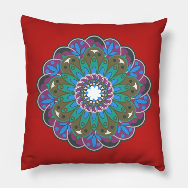 Mandala Flower Impressionist Pattern Art Colorful Paisley Pillow by HomeCoquette