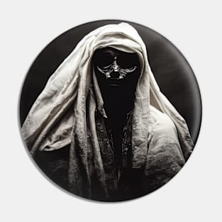 Silhouette of a man covered with a cloth in a halloween costume in the form of a scary mummy Pin