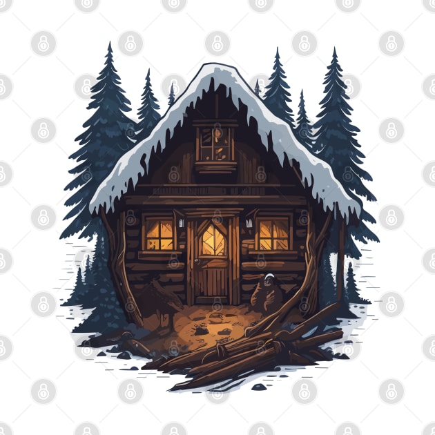 Wooden cottage in the winter forest. by webbygfx