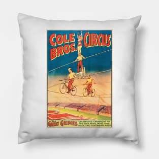 COLE CIRCUS BROS The Great Grimes Acrobatic and Aerialists Vintage Poster Pillow