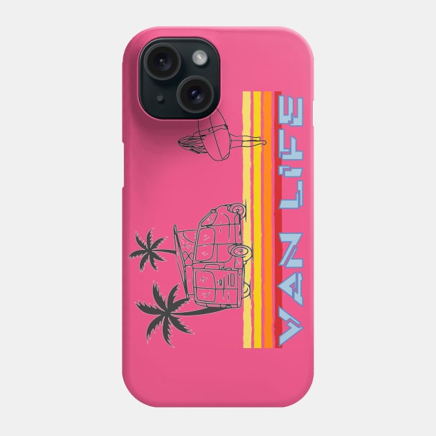 Van Life Surfing Vanlife Girl, Palm Trees and pop top van Phone Case by Surfer Dave Designs