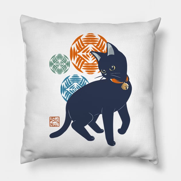 Balls And Black Cat Pillow by BATKEI