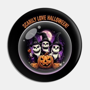 Scarily Love Halloween! Scary Witch Pumpkin Ghost Pin