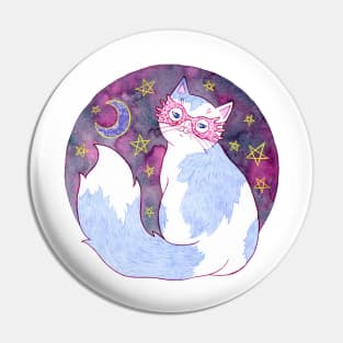 Witch Cat with Glasses Pin