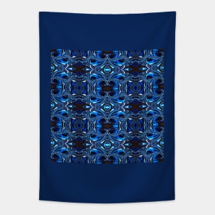 Geometric Pattern of Blue and White Metal Waves Tapestry