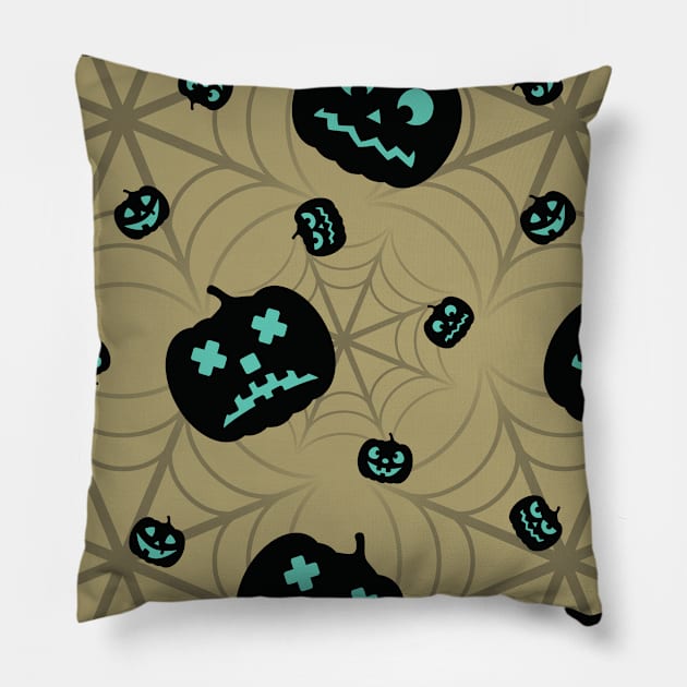 Halloween Pattern: pumpkin, spider web, spooky Pillow by GoodWills