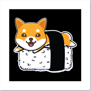 656DP Sushi Art Black and Tan Shiba Inu Dog Eating Sushi 