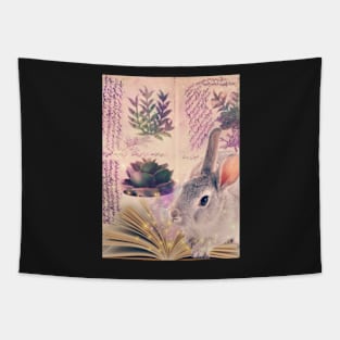 Rabbit, medieval inspired art, Magic, books, plants Tapestry