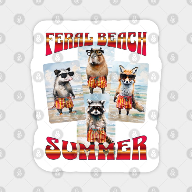 Feral Beach Summer raccoon capybara fox possum swim trunks Magnet by Luxinda