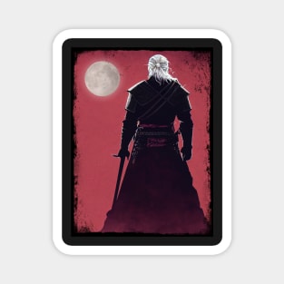 White Wolf Howling at the Moon - Red - Fantasy Witcher Magnet