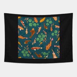 Swimming koi fish - orange, blue and green Tapestry