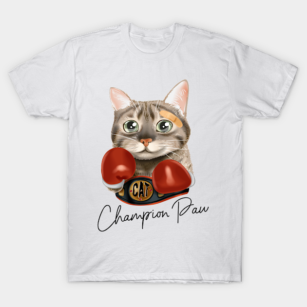 cat with boxing gloves and champion belt - Catshirt - T-Shirt