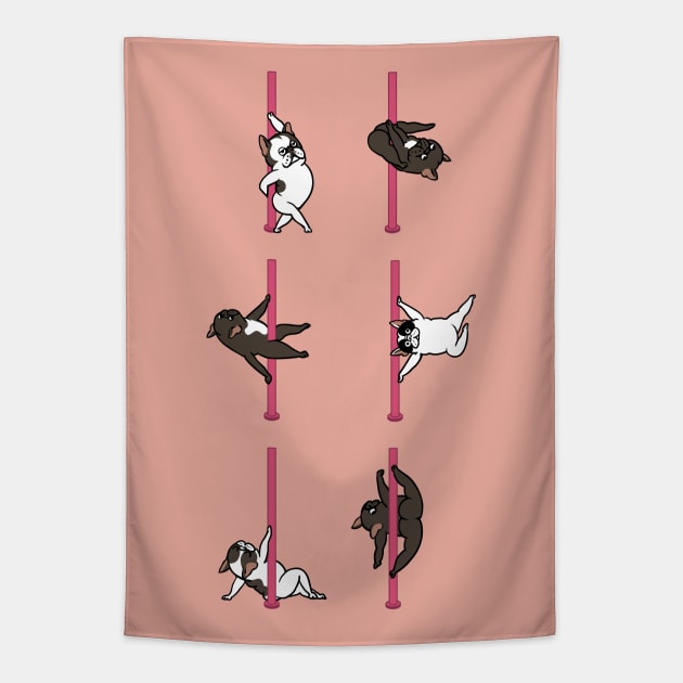 French Bulldog Pole Dancing Club Tapestry by huebucket