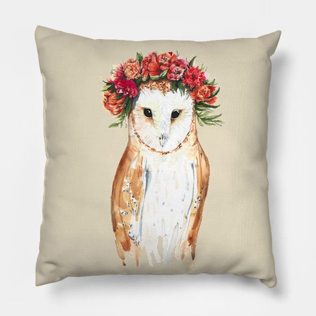 A watercolor barn owl bride in a wreath Pillow by MagdalenaIllustration