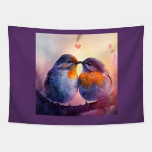 Cute Robins embrace each other in love- valentines day gift Tapestry