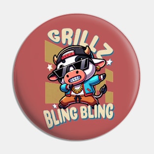 Grillz a Cow Dabbing Funny Bling Bling Pin