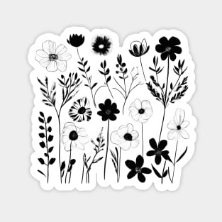 Black and white flowers minimal handdrawn Magnet