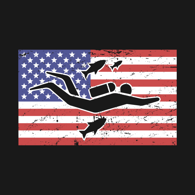 Scuba Diver & American Flag by MeatMan