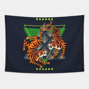 Double Tiger Retro Background Tapestry