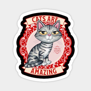 Fun Gray Tabby Kitty Cat on Red Wreath Cats are Amazing Magnet