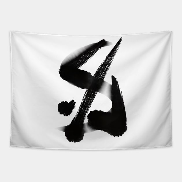 Zen Gesture in Black Ink Tapestry by drumweaver