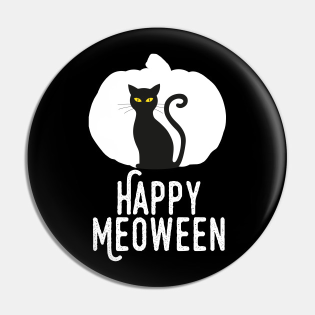 Happy Meoween Halloween White Pumpkin Cat Silhouette Halloween Pin Teepublic
