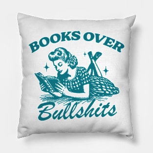 Books Over Bullshirts Graphic T-Shirt, Retro Unisex Adult T Shirt, Vintage 90s Theme T Shirt, Nostalgia Pillow