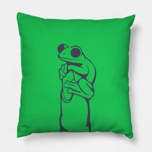 Small frog on a finger. Design for amphibian lovers Pillow