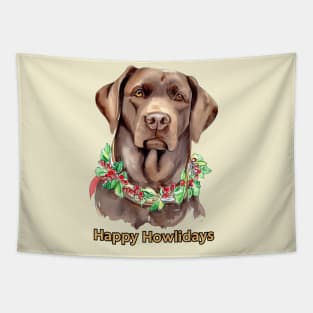 Happy Howlidays Chocolate Labrador Retriever Tapestry