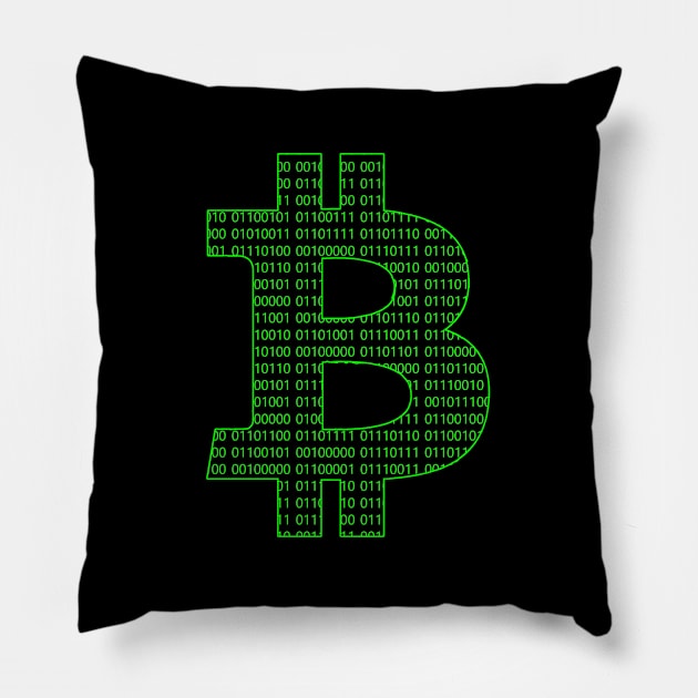 Bitcoin symbol BTC binary green computer code Pillow by Brasilia Catholic