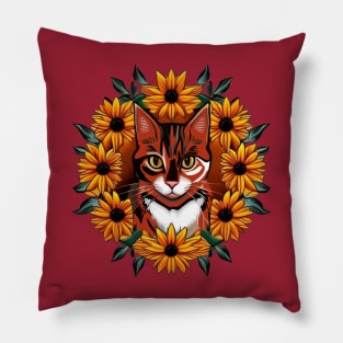 Calico Cat With Black-eyed susan Maryland State Tattoo Art Pillow