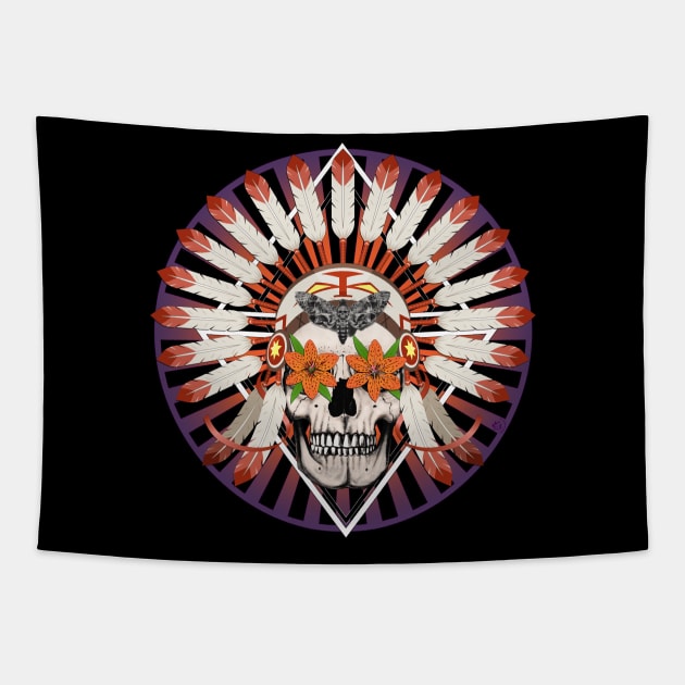 Tiger Lily Skull Tapestry by Sean Damien