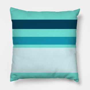 A peerless pattern of Water, Sky Blue (Crayola), Blue-Green and Marine Blue stripes. Pillow