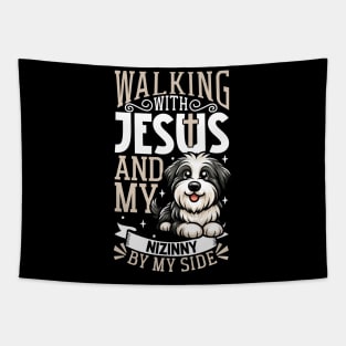 Jesus and dog - Polish Lowland Sheepdog Tapestry
