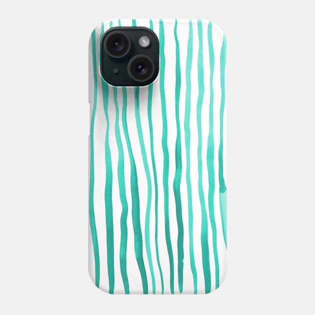 Vertical watercolor lines - aqua Phone Case by wackapacka