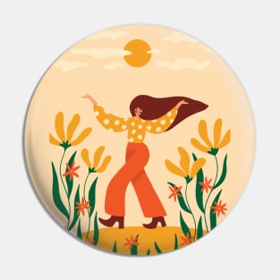 Sunshine Hippie Girl with flowers illustration Pin