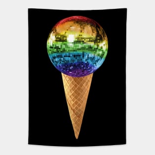 Rainbow Disco Ball Ice Cream Cone Tapestry