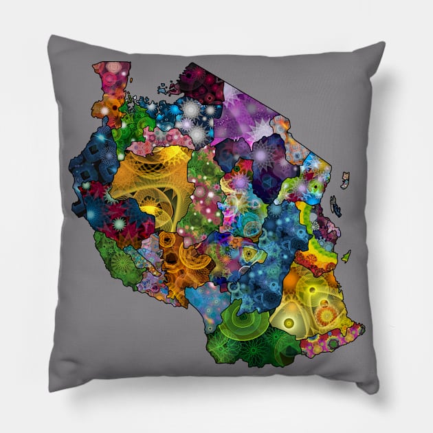 Spirograph Patterned Tanzania Regions Map Pillow by RachelEDesigns