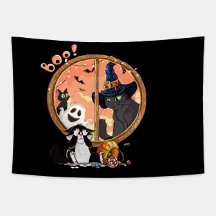 Boo! Halloween window and cute cats Tapestry