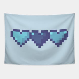 Blue Hearts in a Row Pixel Art Tapestry